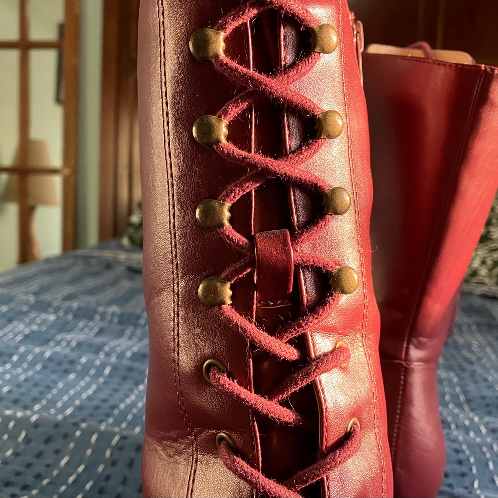 Chelsea Crew claire Burgundy Boots lace up Victorian goth - Picture 3 of 10